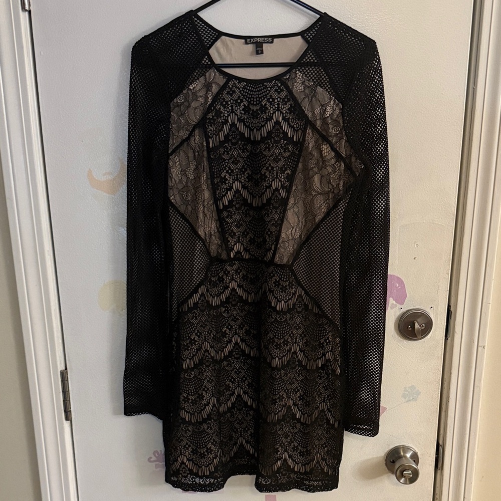 Express Black Lace Long Sleeve Dress